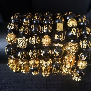 Feng Shui Black Obsidian Beads Bracelet Attract Wealth Good Luck Bracelet.